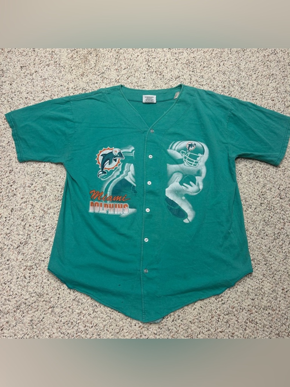 Vintage 90s Miami Dolphins Baseball Button Up Jersey Sz XL Made In USA NFL
